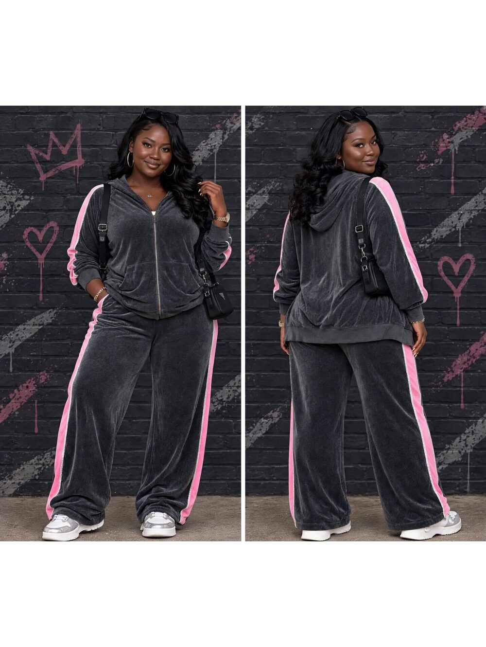 New York Laundry N.Y.L. Retro Y2K Women’s Gray Track Suit Set XL w/Pink Stripe